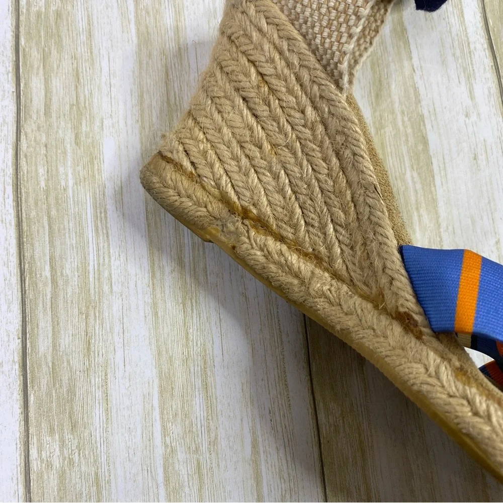 J. Crew Blue Striped Marianne Wrap Ankle Espadrille Wedge Sandals